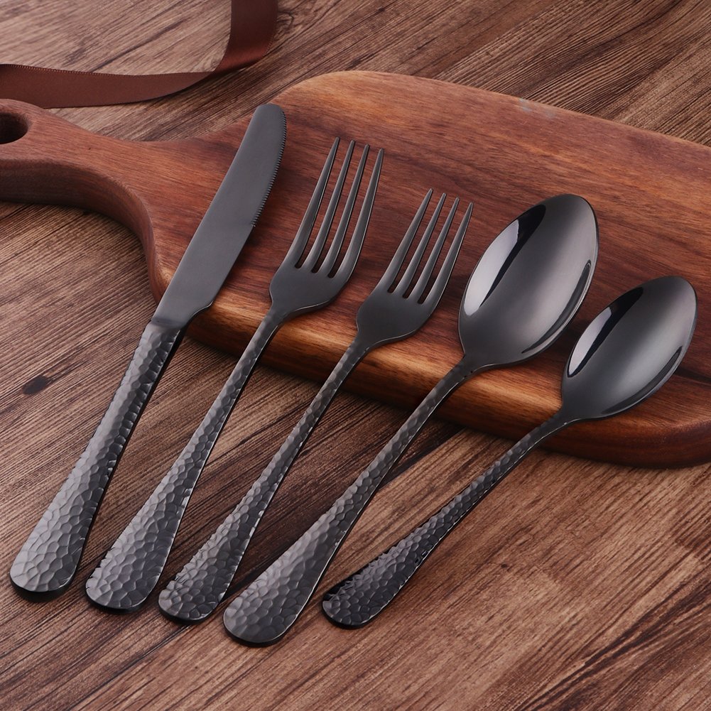20-Piece Black Flatware Silverware Set, Stainless Steel Cutlery Sets, Multipurpose Use, Restaurant, Hotel Tableware