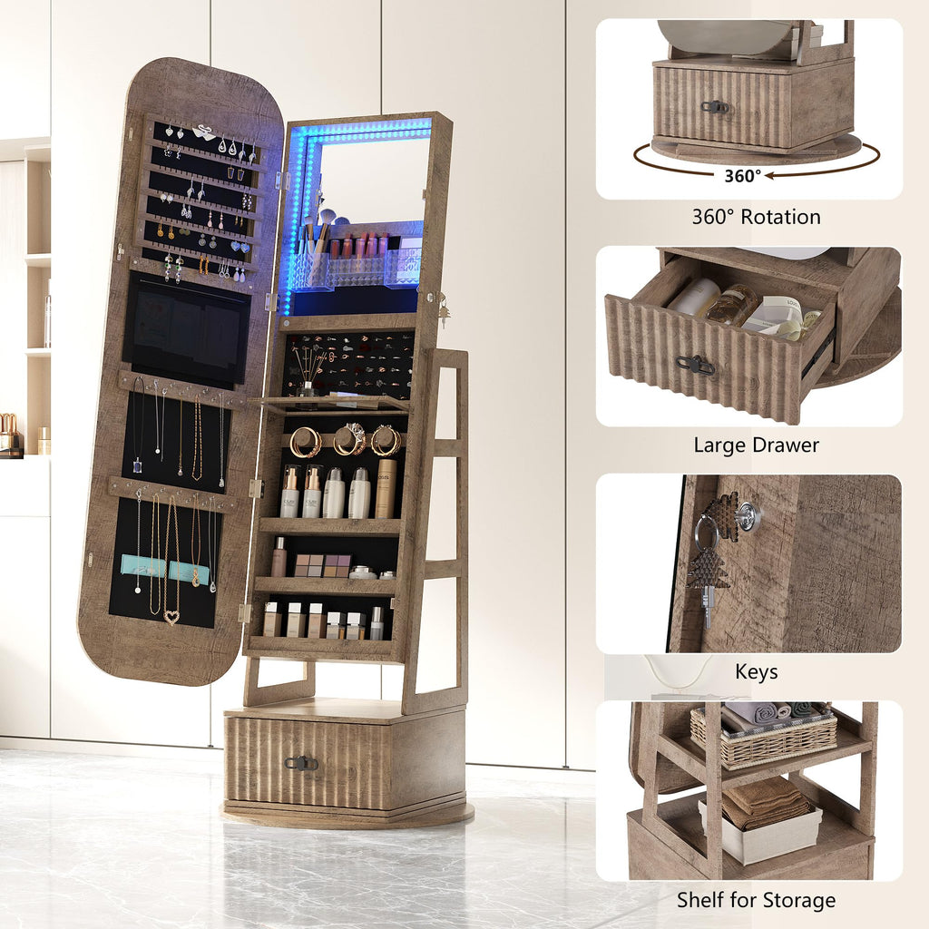 360 Swivel Jewelry Armoire Organizers with Full Length Mirror