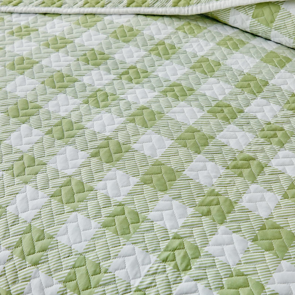 3pcs Ruffle Quilt Set, Sage Green Gingham Plaid Ruffled Design, Soft Cozy Microfiber Farmhouse Bedspread