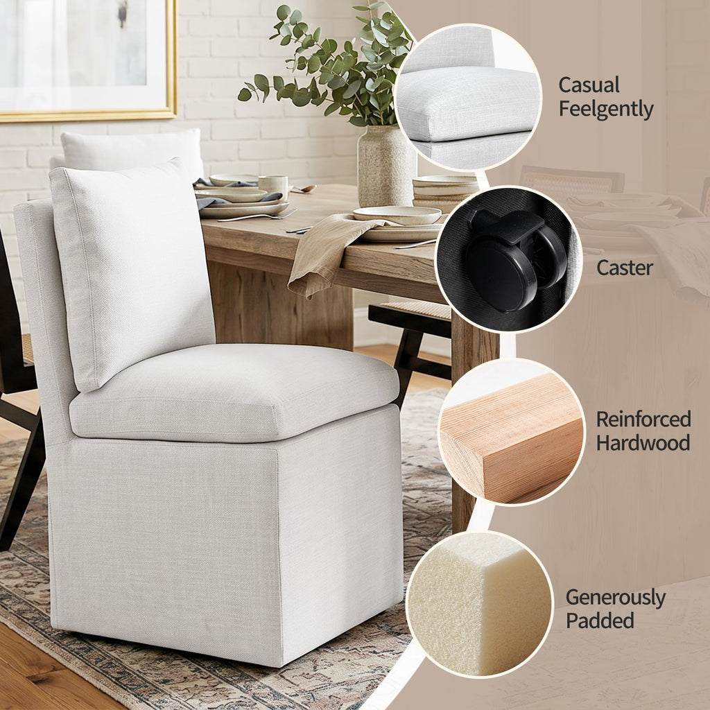 Upholstered Armless Dining Chair with Casters