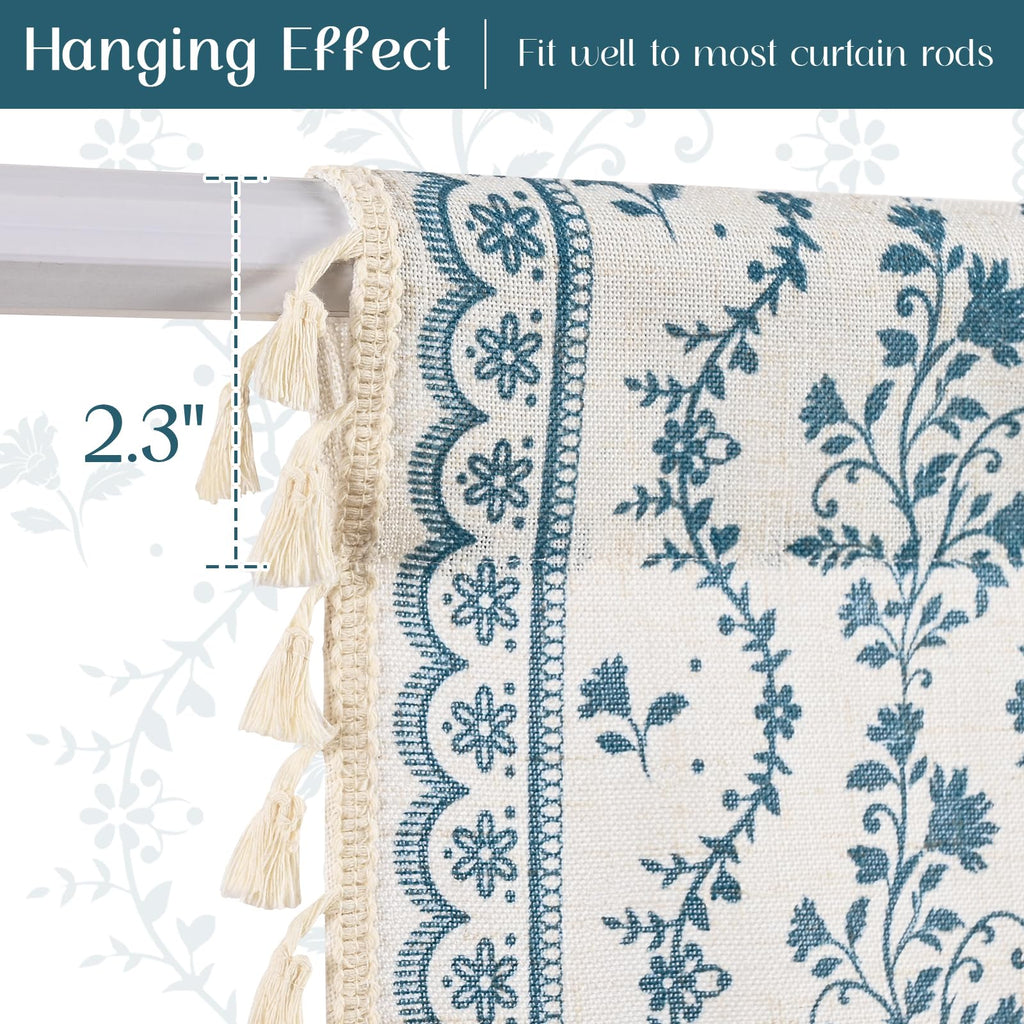 2 Pack Boho Valance Curtains Vintage Linen Kitchen Valances for Windows Light Filtering Bohemian Floral Valance Rod