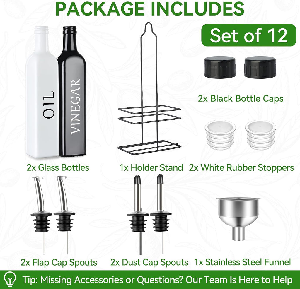 Oil and Vinegar Dispenser Set - 17oz/500ml, White and Black - Set of 2