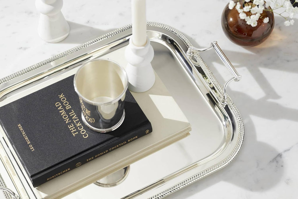 & Barton Silverplate Rectangular Serving Tray, Coffee Table Decor | mirror finish, hand wash only | handles for easy