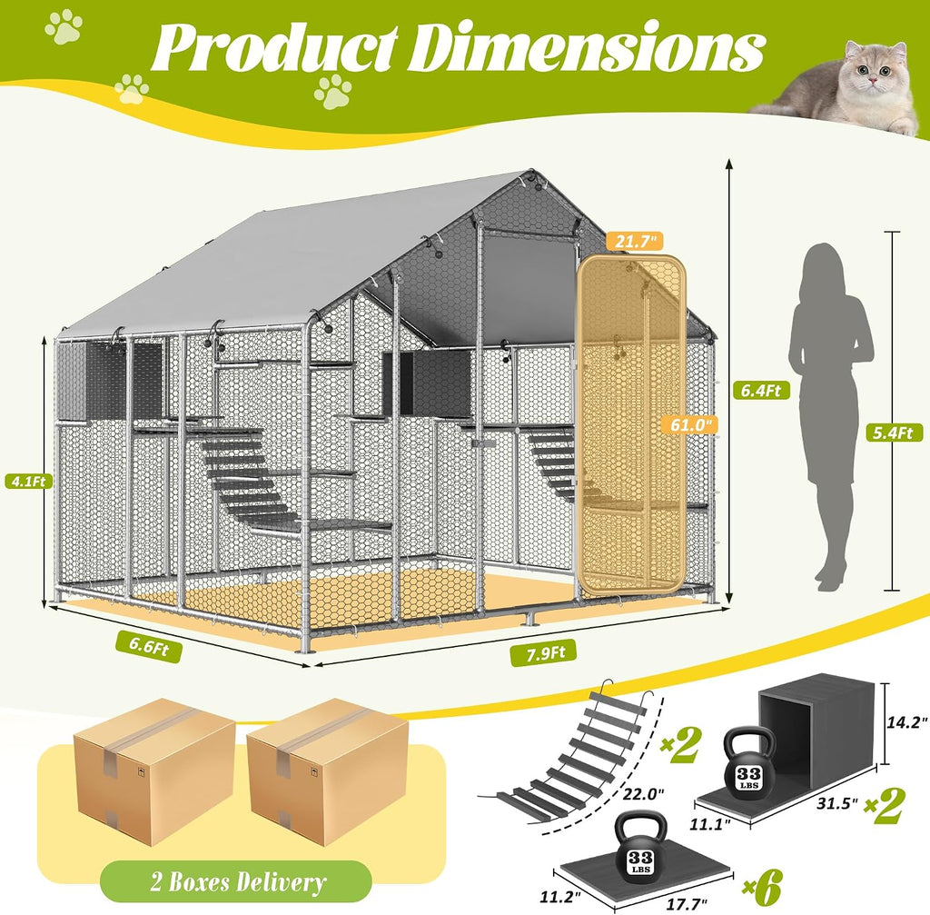 95" Extra Large Catio Outdoor Cat Enclosure for Multiple Cats