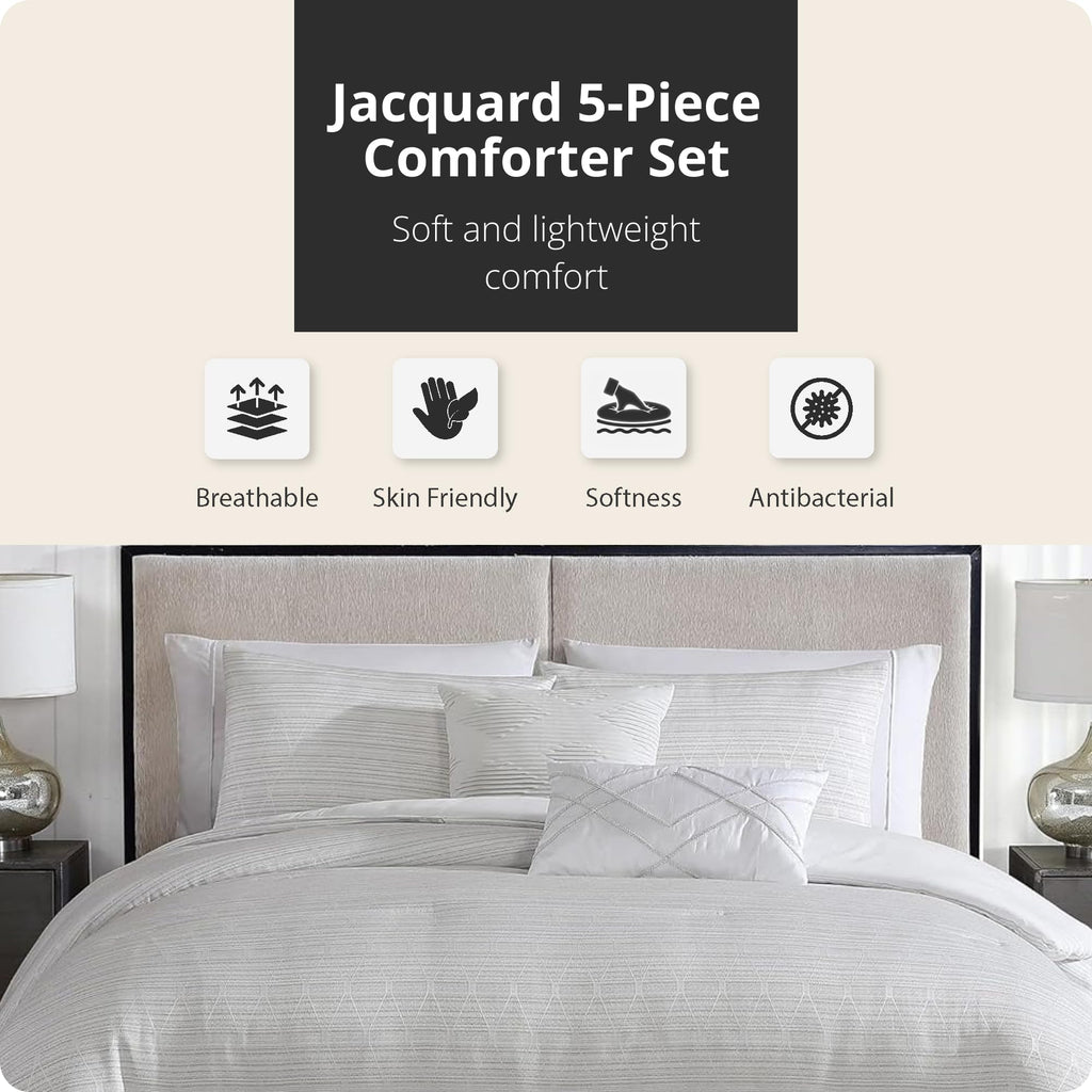 Marguerite Jacquard 5-Piece Comforter Set, King, Gray