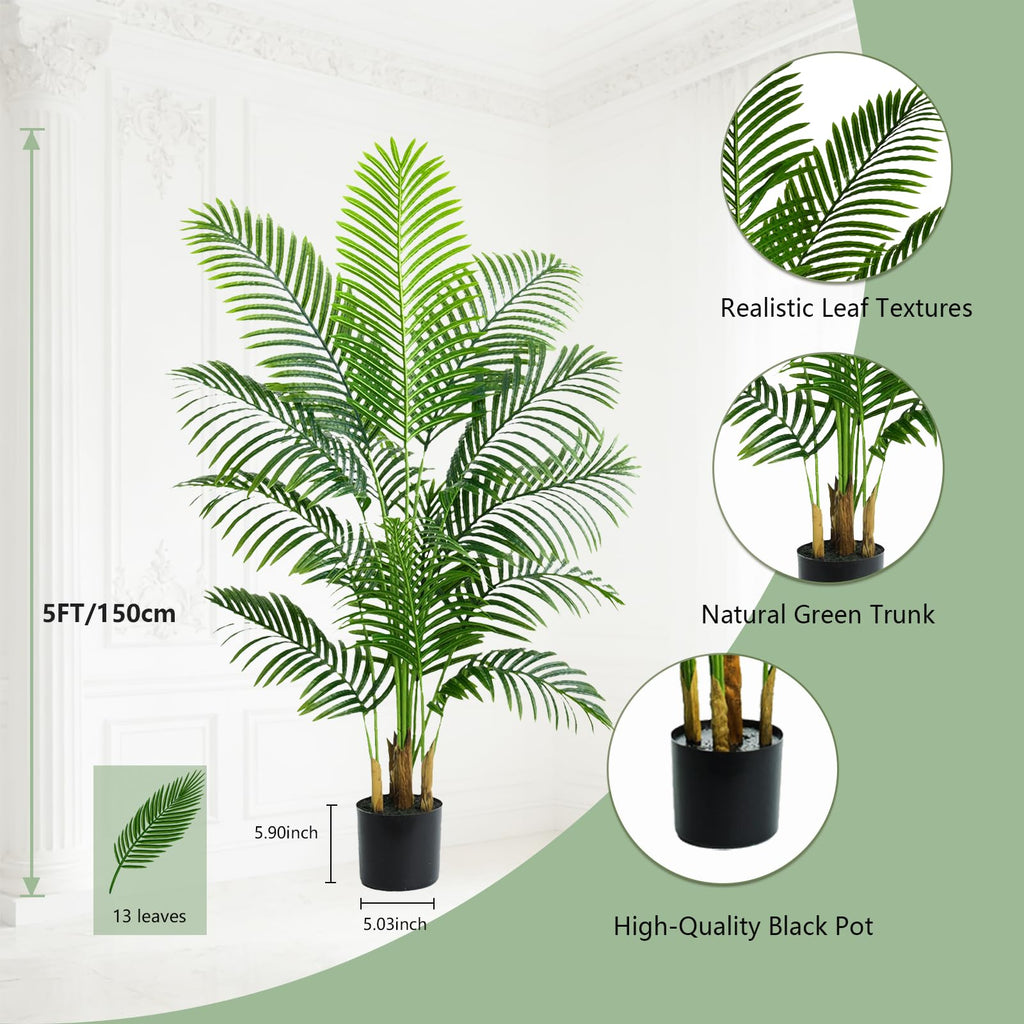 5FT Artificial Palm Tree, Realistic Tropical Fake Plants Indoor