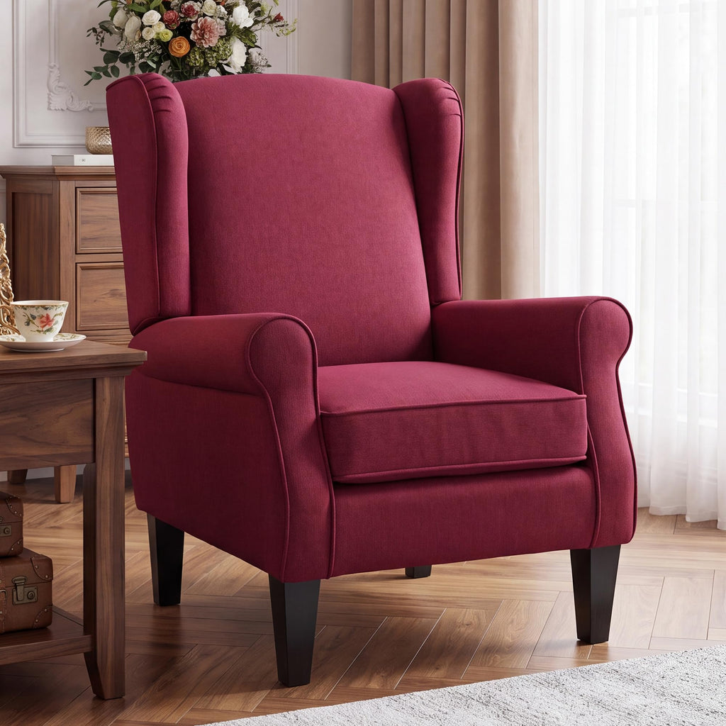 Wingback Accent Chair with Nailhead Trim, Mid Century Modern Armchair (Linen Red, Set of 2)