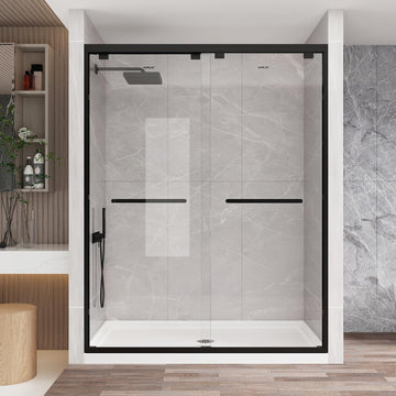 Glass Shower Door, 43-48" W x 76" H Semi-Frameless Double Sliding Shower Door