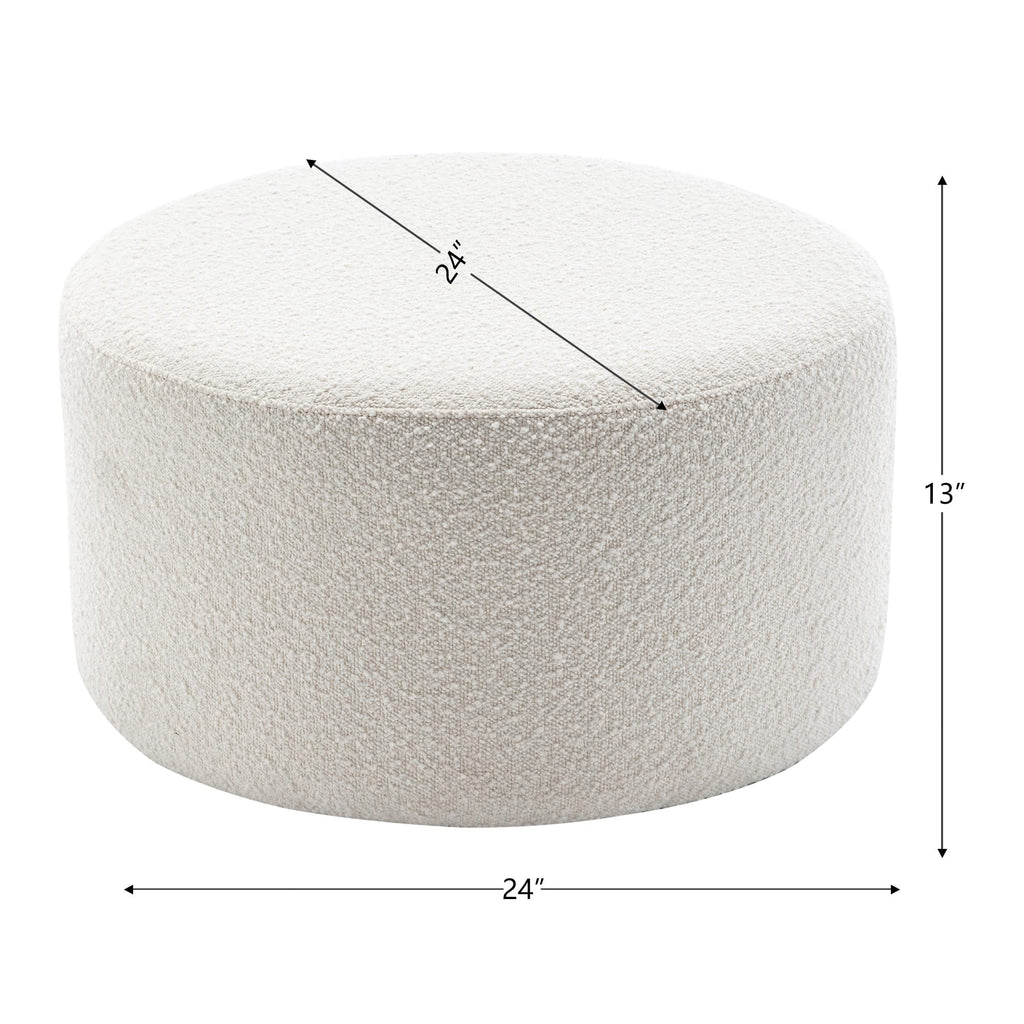 Modern Round Boucle Ottoman (24" D x 24" W x 13" H)