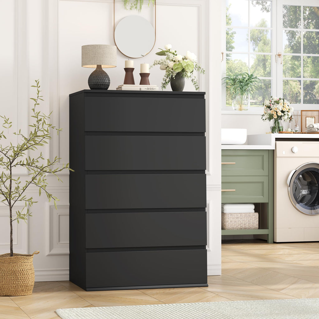 Black Dresser, Dresser, 5 Drawer Chest of Drawers