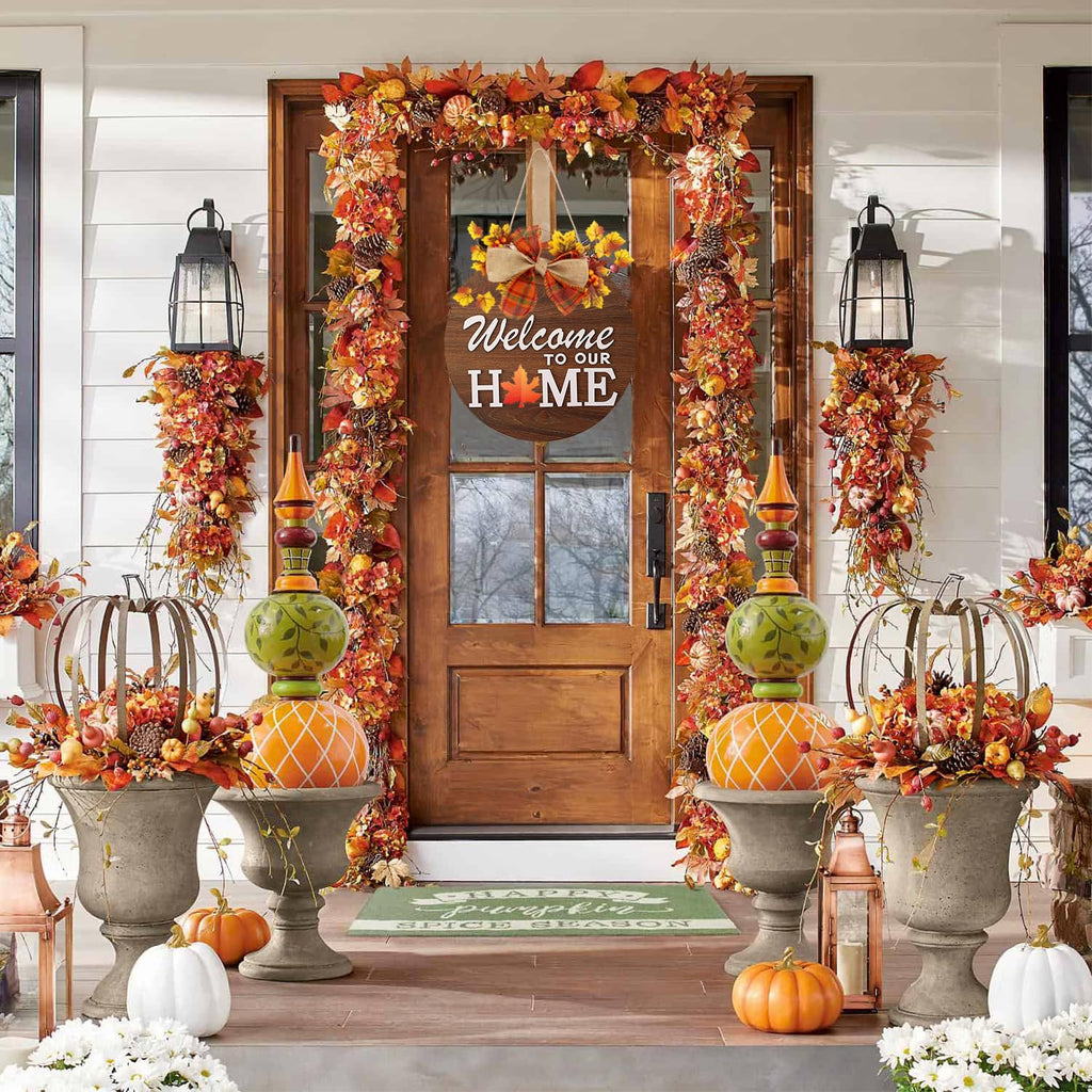 Interchangeable Welcome Sign for Front Door with 4 Seasonal Wreaths and 14 Changeable Icons, Farmhouse Front Door