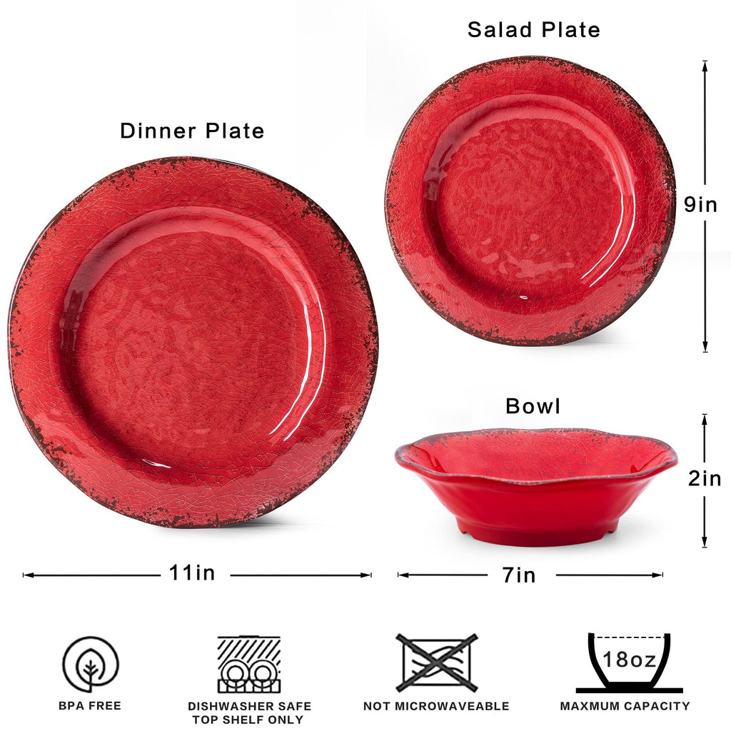 Melamine Dinnerware Sets for 4, 12Pcs Farmhouse Plates and bowls Set