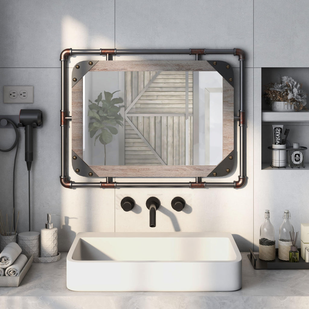 Marico Industrial 31.5-inch Wall Mirror, Natural