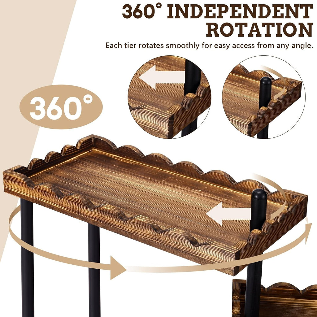 3 Tier Serving Tray & Wood Display Risers for Party,Rotatable Cupcake Stand