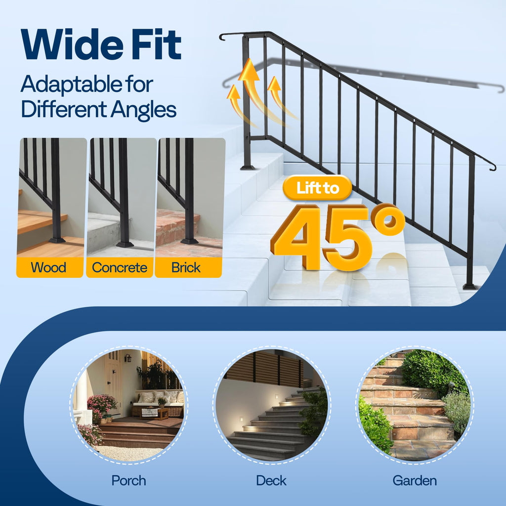 6-Step Hand Rails for Outdoor Steps with Curved Ends and Balusters
