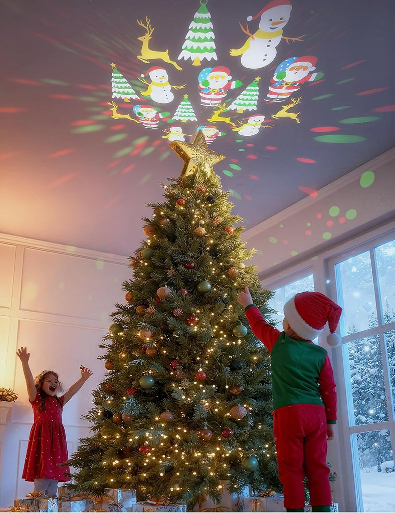 Lighted Christmas Tree Topper with 6 Projection Patterns, Gold