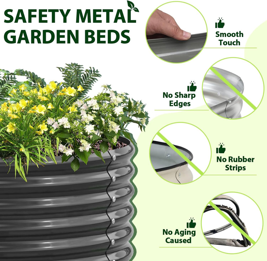 Anleolife 2-Pack 4ft x 18in Round Raised Garden Beds, Quartz Grey | Two Complete 4ft Circular Beds Create Separate