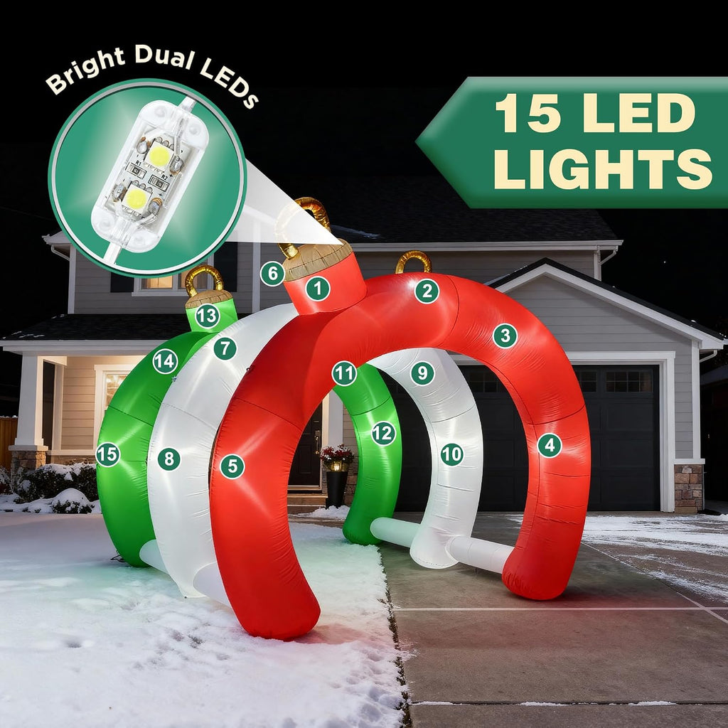10.5 FT Christmas Inflatables Ornament Tunnel Arch Outdoor Decorations, Blow Up Walk-Through Archway Yard Decor for