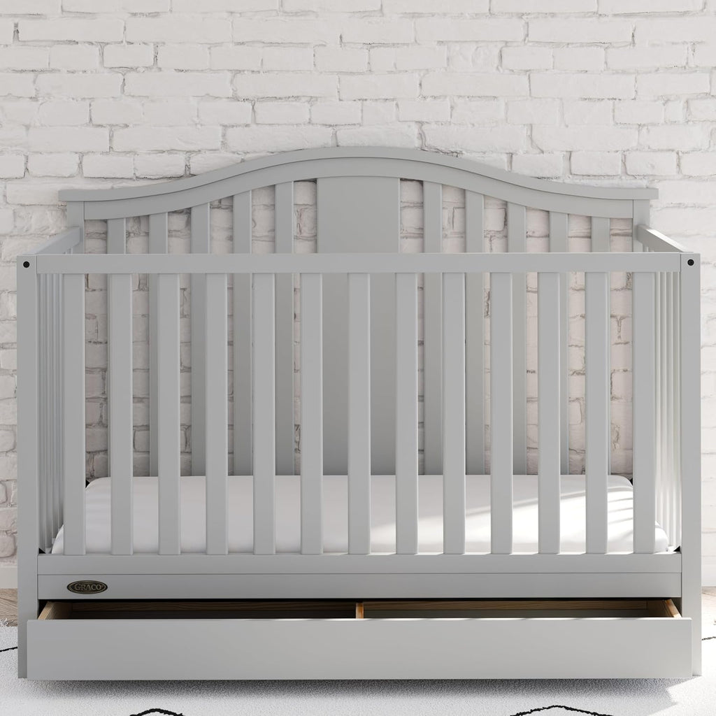 Solano 4-in-1 Convertible Crib with Drawer, Pebble Gray | GREENGUARD Gold Certified, Includes Full-Size Nursery