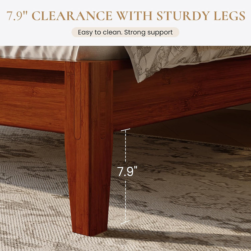 Queen Size Bamboo Bed Frame, Japanese Joinery, Warm Brown