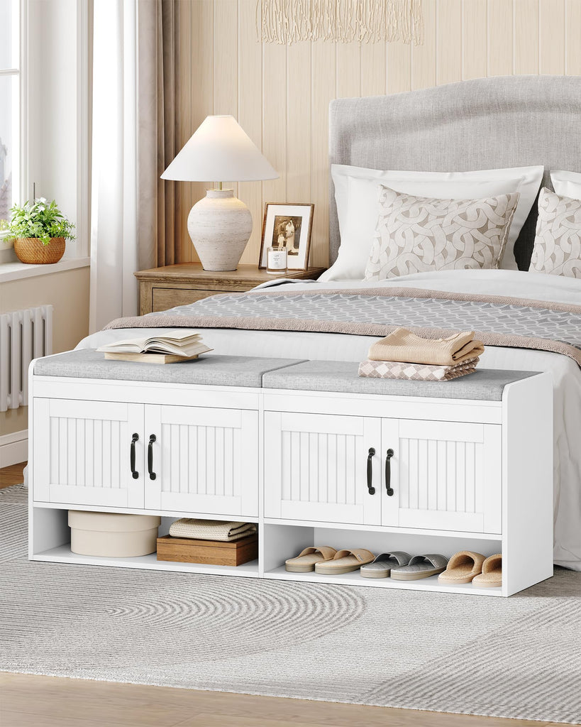 55.1" Shoe Storage Bench, Shoe Bench with 4 Doors & Padded Cushion