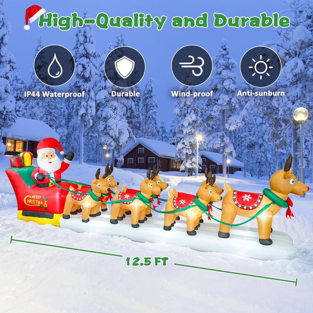 12.5 FT Long Christmas Inflatable Santa Claus on Sleigh with 7 Reindeers