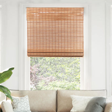 Bamboo Roman Shade, Cordless Light Filtering Woven Wood Window Treatment , Natural Bamboo Blinds for Boho Coastal