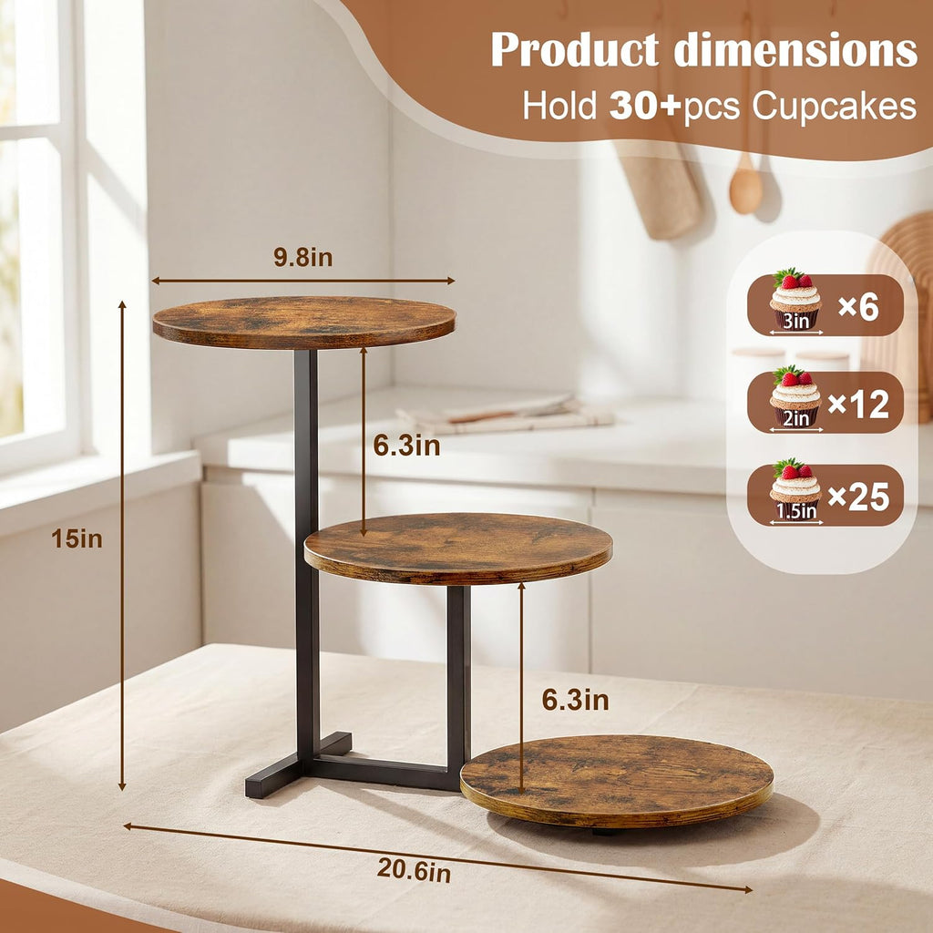 3 Tier Cupcake Tower Stand for 24 Cupcakes, Wooden Tiered Tray Stands, Display Cup Cake Dessert Tower for Party