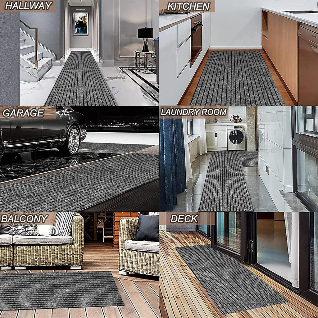 2' x 3' Runner Rugs with Rubber Backing, Indoor Outdoor Utility Carpet Runner Rugs, Stripe Gray, Can Be Used as Aisle