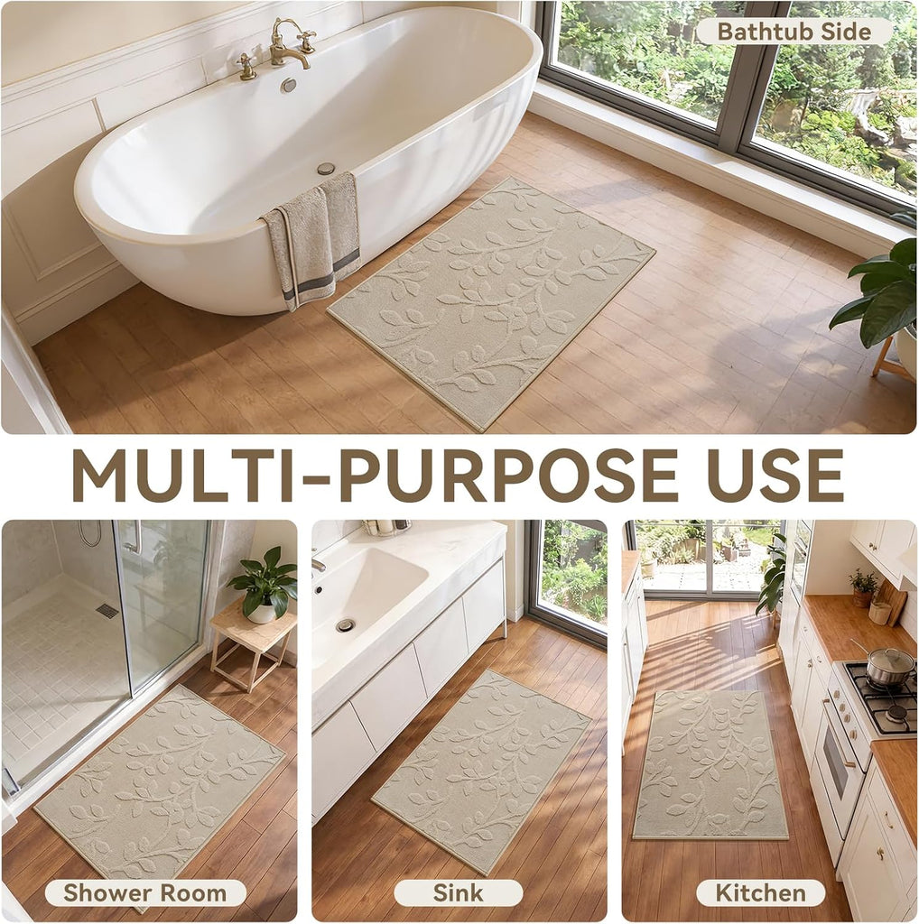 Bathroom Rugs Sets, Thin Non Slip Bath Mat Browm 16"x24"-2 Piece | Quick Dry Absorbent Washable Rubber Backing Bath