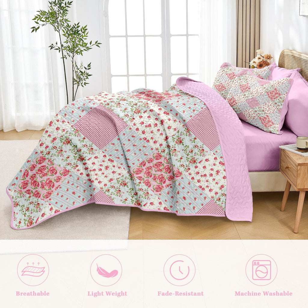 Quilt Set, 2 Pieces Pink Floral Bedding, Bedspread