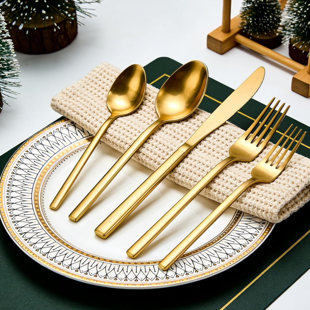 Matte Gold Silverware Set, Stainless Steel Flatware Set, Dishwasher Safe