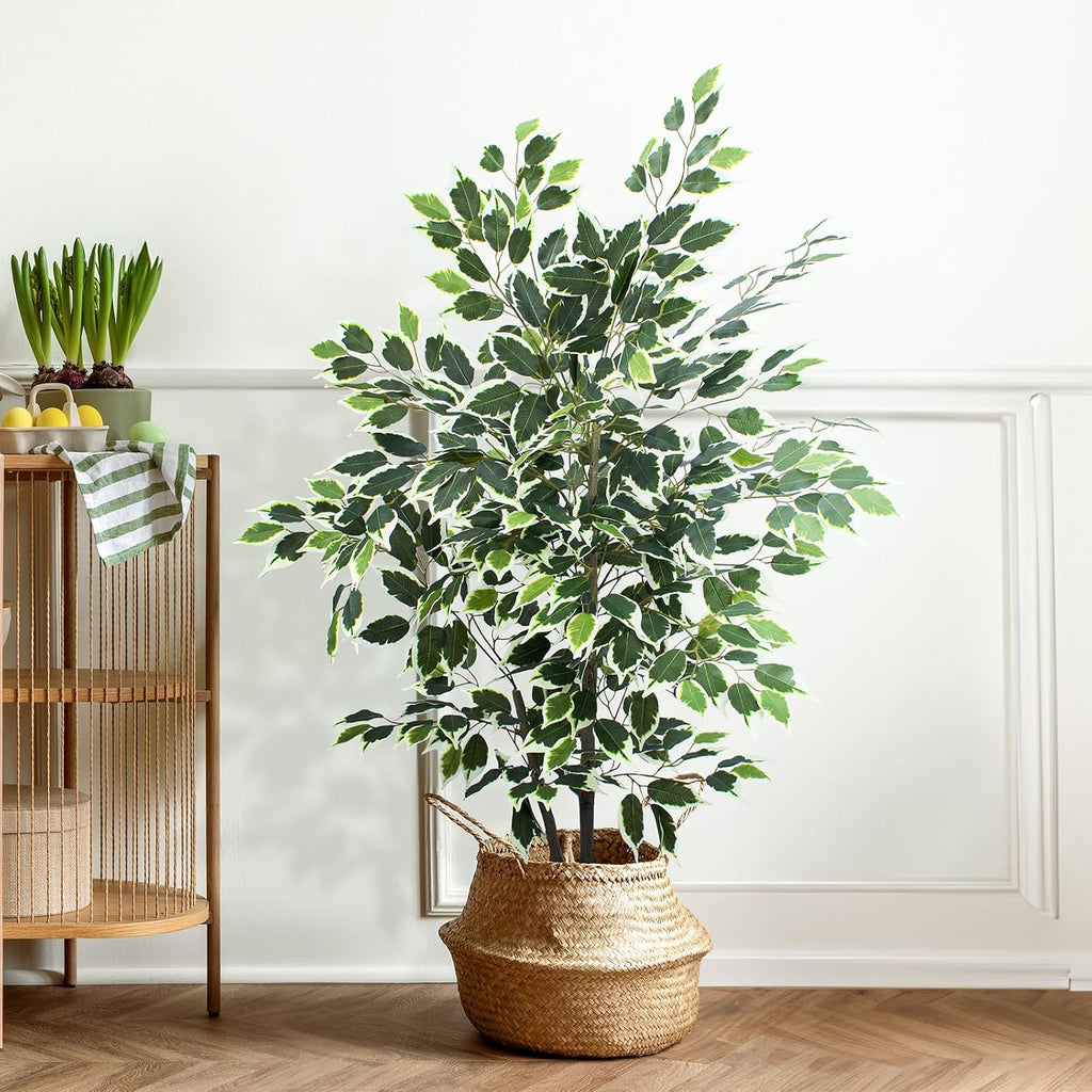Artificial Ficus Tree - 4 FT Tall Silk Fake Tree with Pot - Lifelike Foliage & Branches Decor