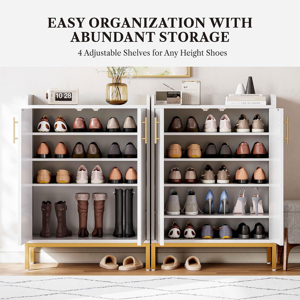 5-Tier Shoe Cabinet with Carved Lines Doors, Large Wooden Shoe Storage Cabinet with Adjustable Shelves, Modern