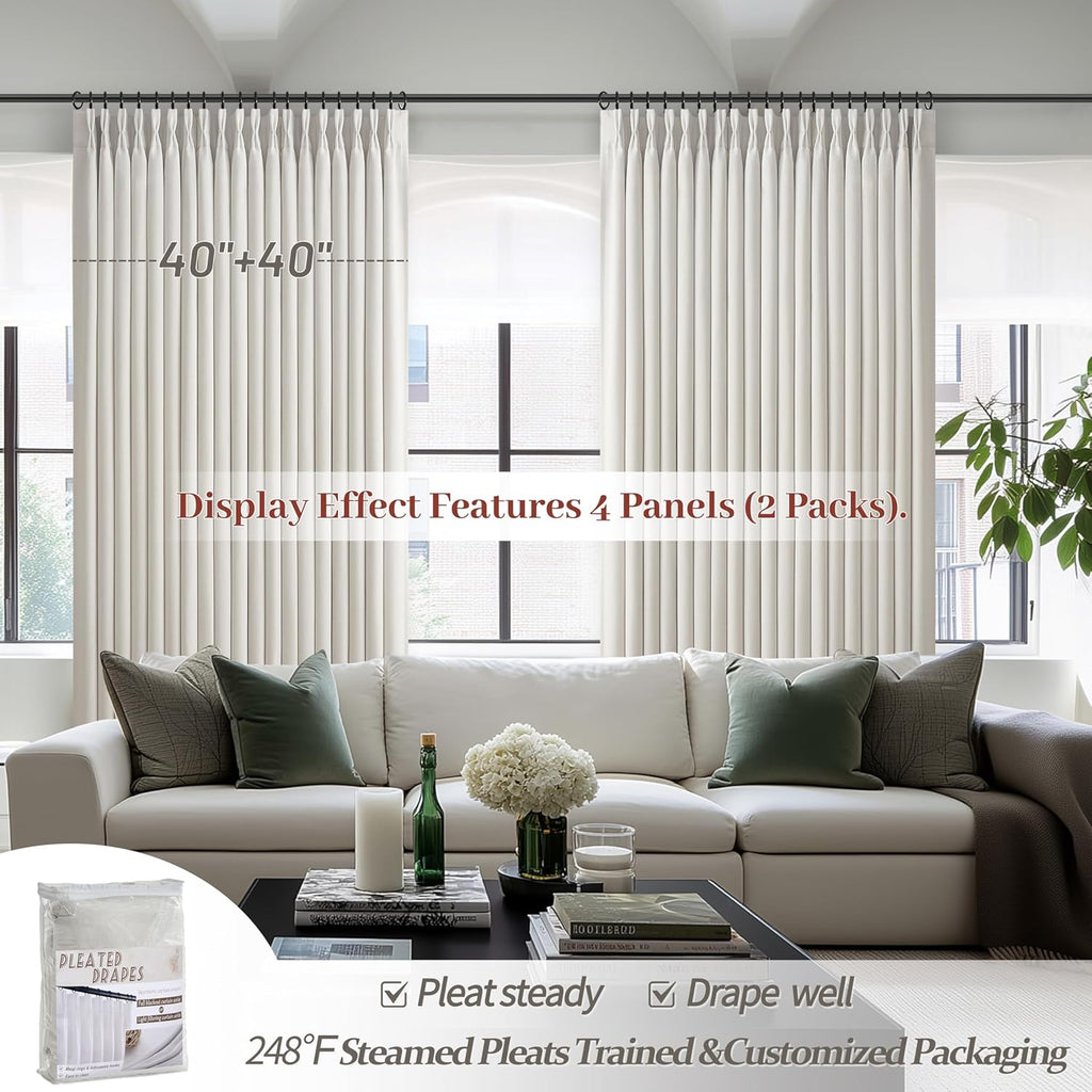 Pleat Viral Linen 90 Inch Blackout Curtains, Pinch Pleated Soundproof Privacy Farmhouse Window Drapes Decor with