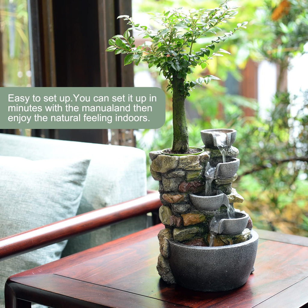 Indoor Fountain 4-Bowl Rockery Soothing Sound Tabletop Fountains Decor Gift for Mom,Mother Day Present with A Small
