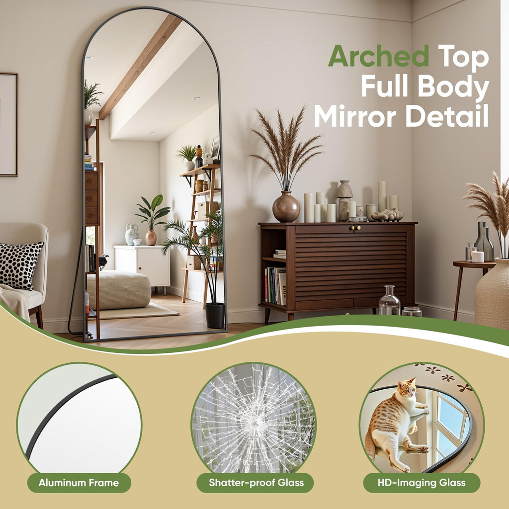 58"x20" Over The Door Mirror, Full Length Mirror with Stand, Black