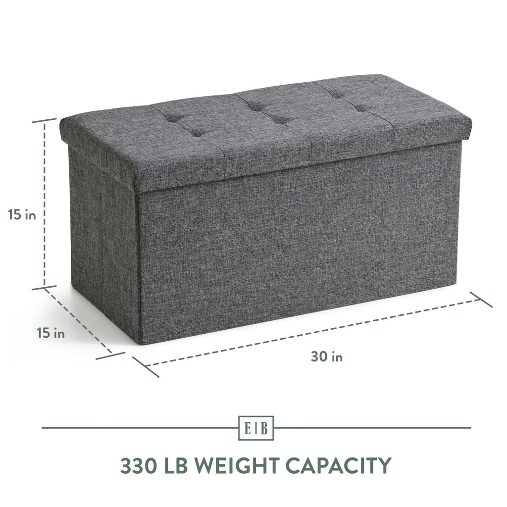30 Inch Rectangle Storage Ottoman - Buttonless Tufted Ottoman -Foot Rest-Holds 330 lbs, Grey