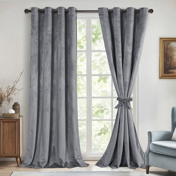 Velvet Curtains 96 Inches Long 2 Grey Panels 52 x 96 Inch