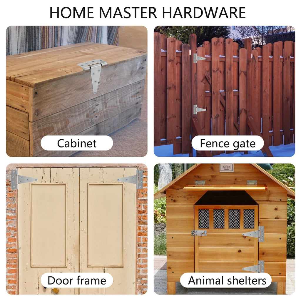 6 Inch Stainless Steel Gate Hinges for Wooden Fences Heavy Duty Tee Hinges, Shed Door Hinge, T-Strap Hinge for Outdoor