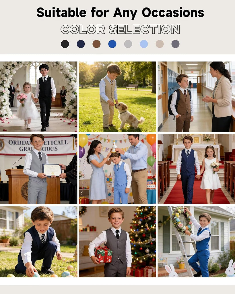 Boys Suit piece Kids Dress Vest Pants Shirt Tie Set Dress Clothes