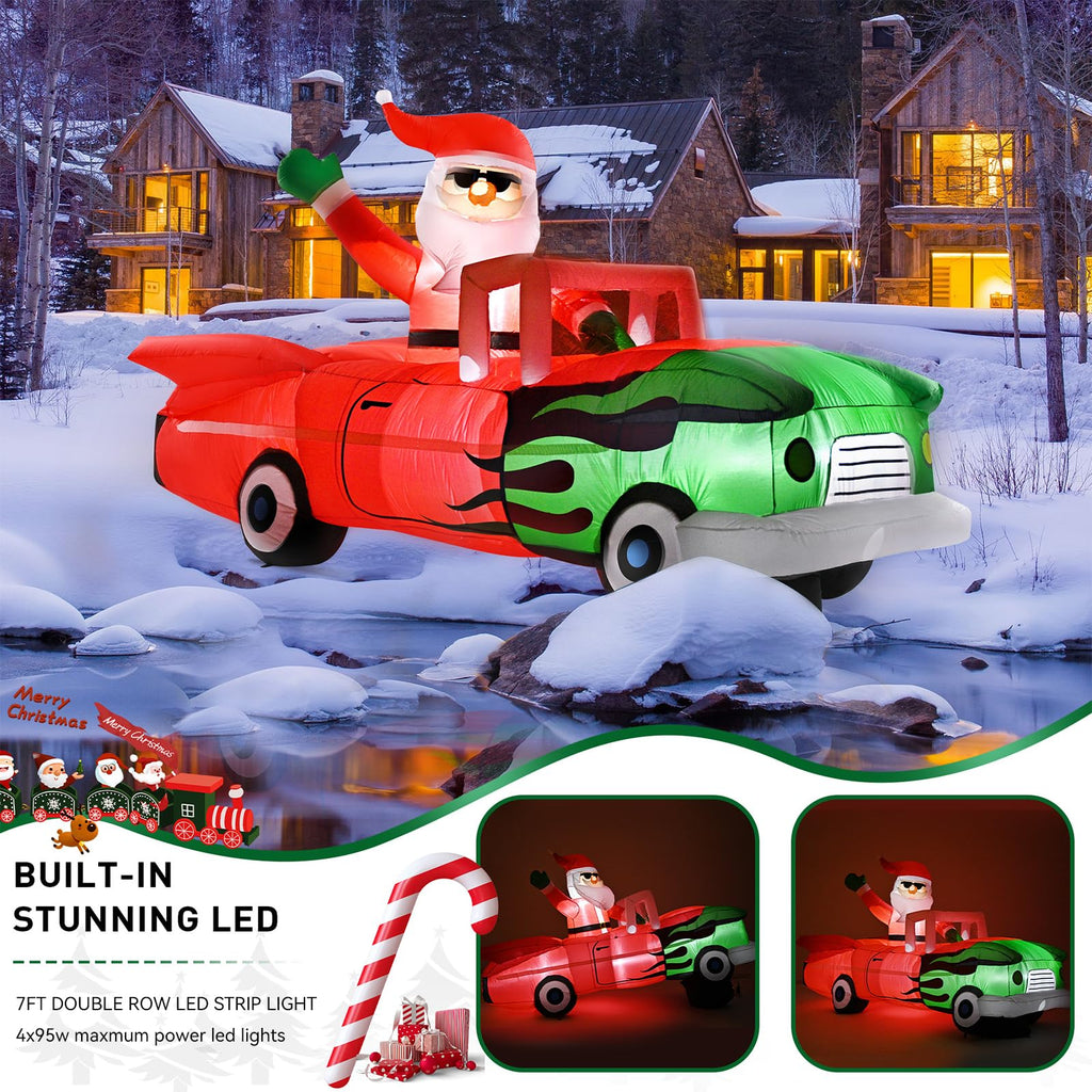 8FT Animated Santa on Car Christmas Inflatable Outdoor Decoration