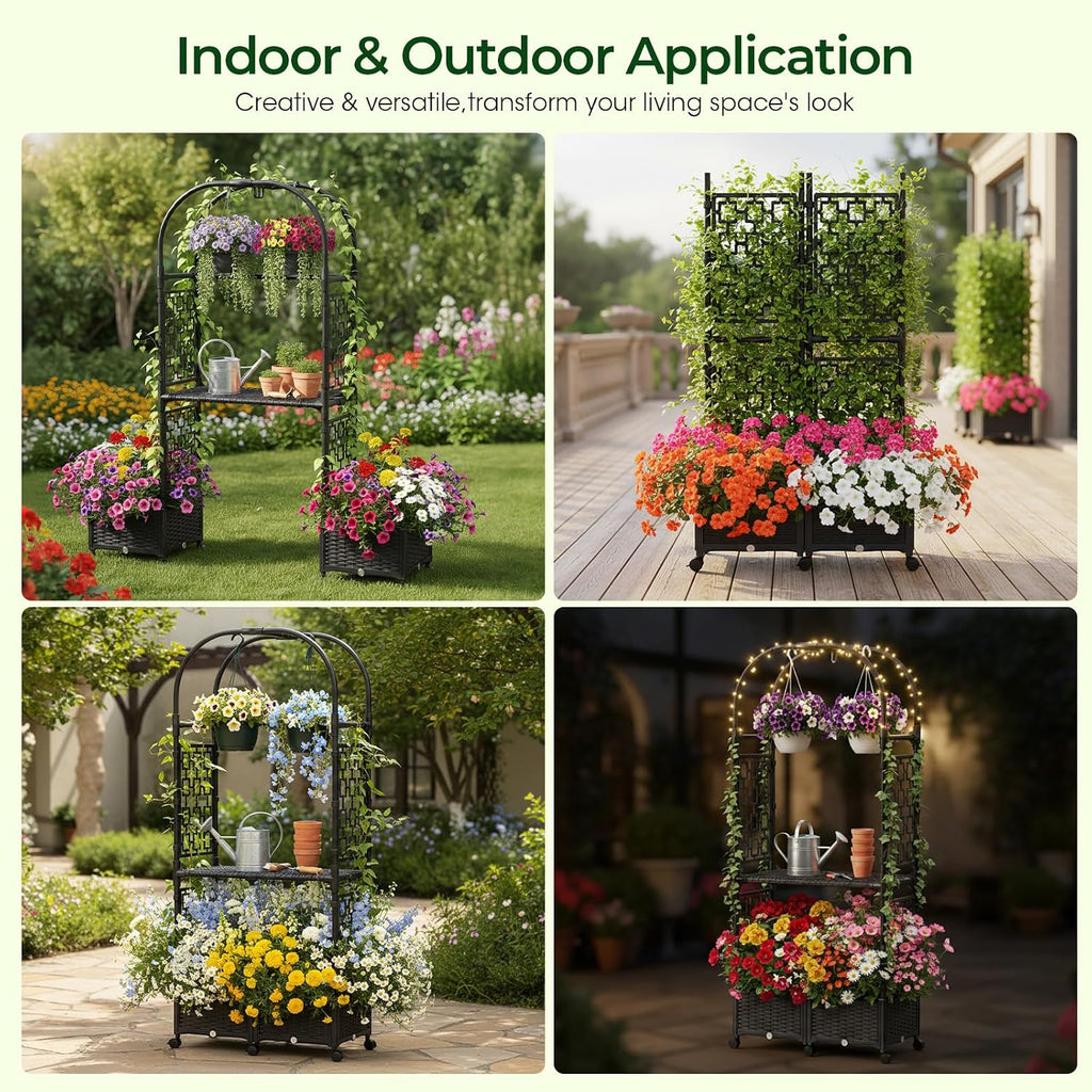 71"x16"x32" Planter Box with Trellis, 3-in-1 Self-Watering Planter Box with Wheels ,Raised Garden Bed with Trellis