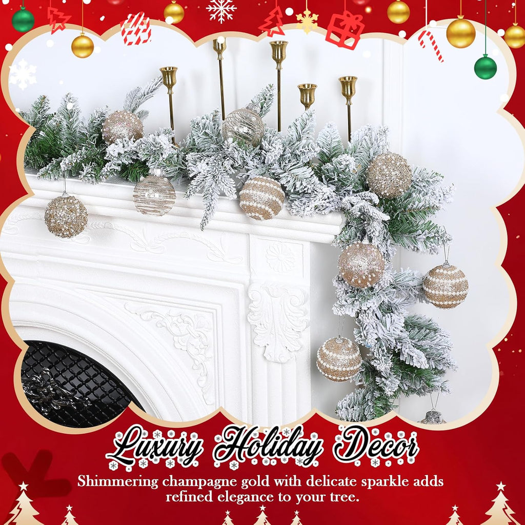 16 Pcs Champagne Gold Christmas Ball Ornaments 2.76" Shatterproof