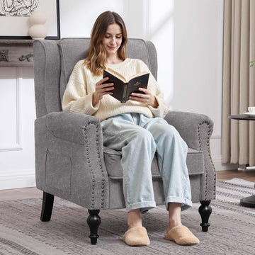 Modern Accent Chair Wingback Armchair Vintage High Back Upholstered Armchair with Solid Legs Bedroom Home Office