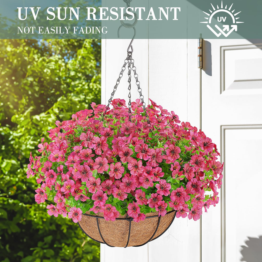 Artificial Hanging Flowers with Baskets for Outdoors(Rose Red)