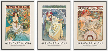 Framed Canvas Print Wall Art Set Alphonse Mucha Art Nouveau Women Posters Nature People Illustrations Fine Art