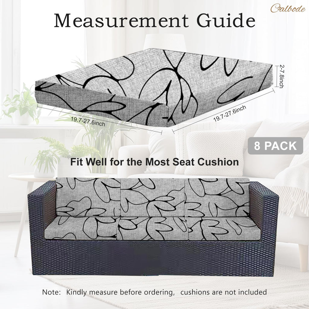 8PCS Waterproof Patio Sofa Covers Elastic, Abstract Grey Floral