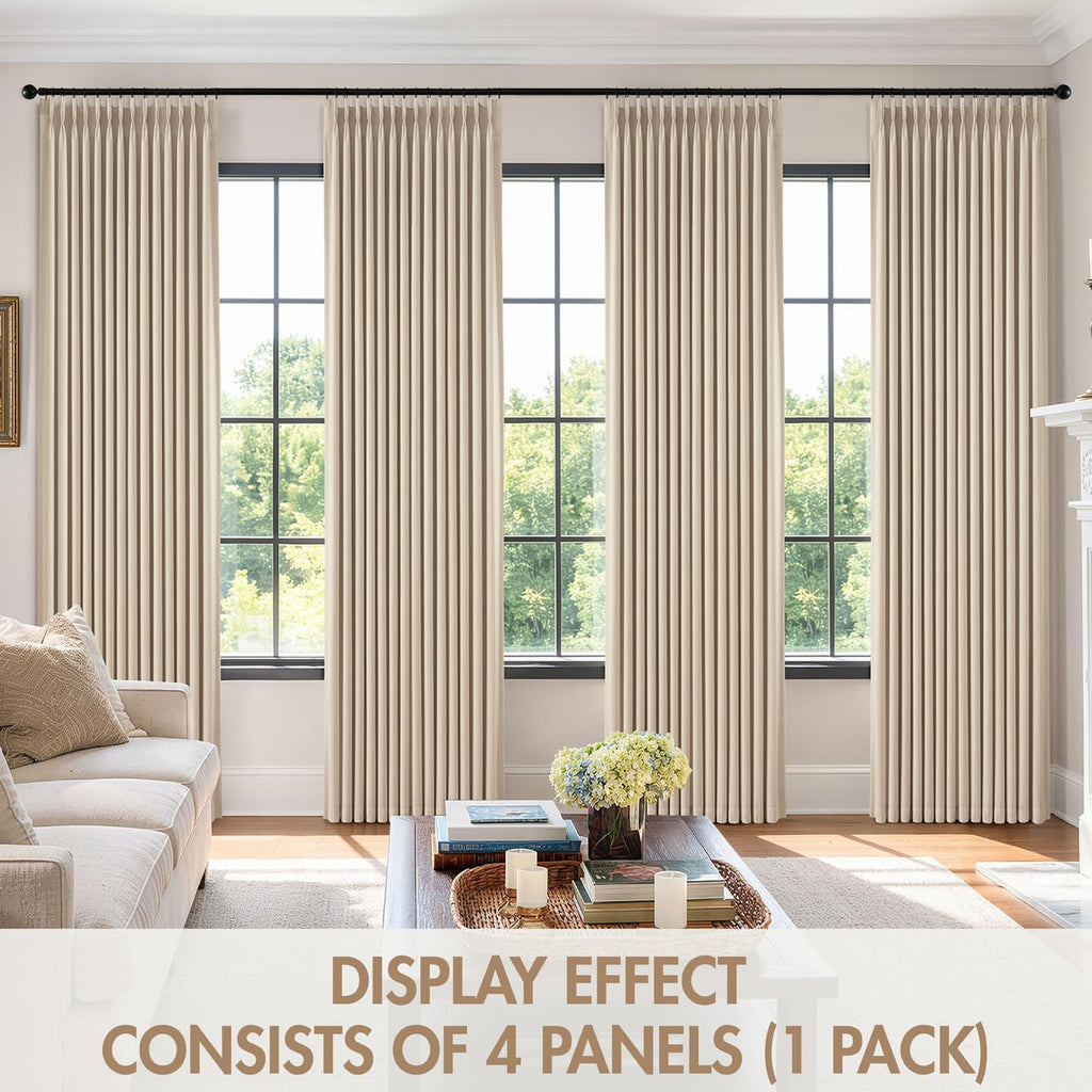 Pinch Pleated 100% Blackout Curtains 96 Inch Long 4 Panel Set for Bedroom Thick Linen Memory Trained Pleat Living