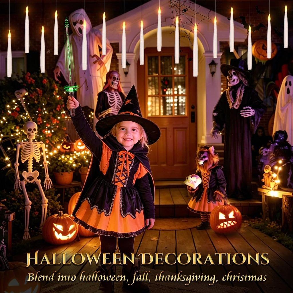 Upgraded Floating Candles with Wand for Halloween Decorations - Set of 20